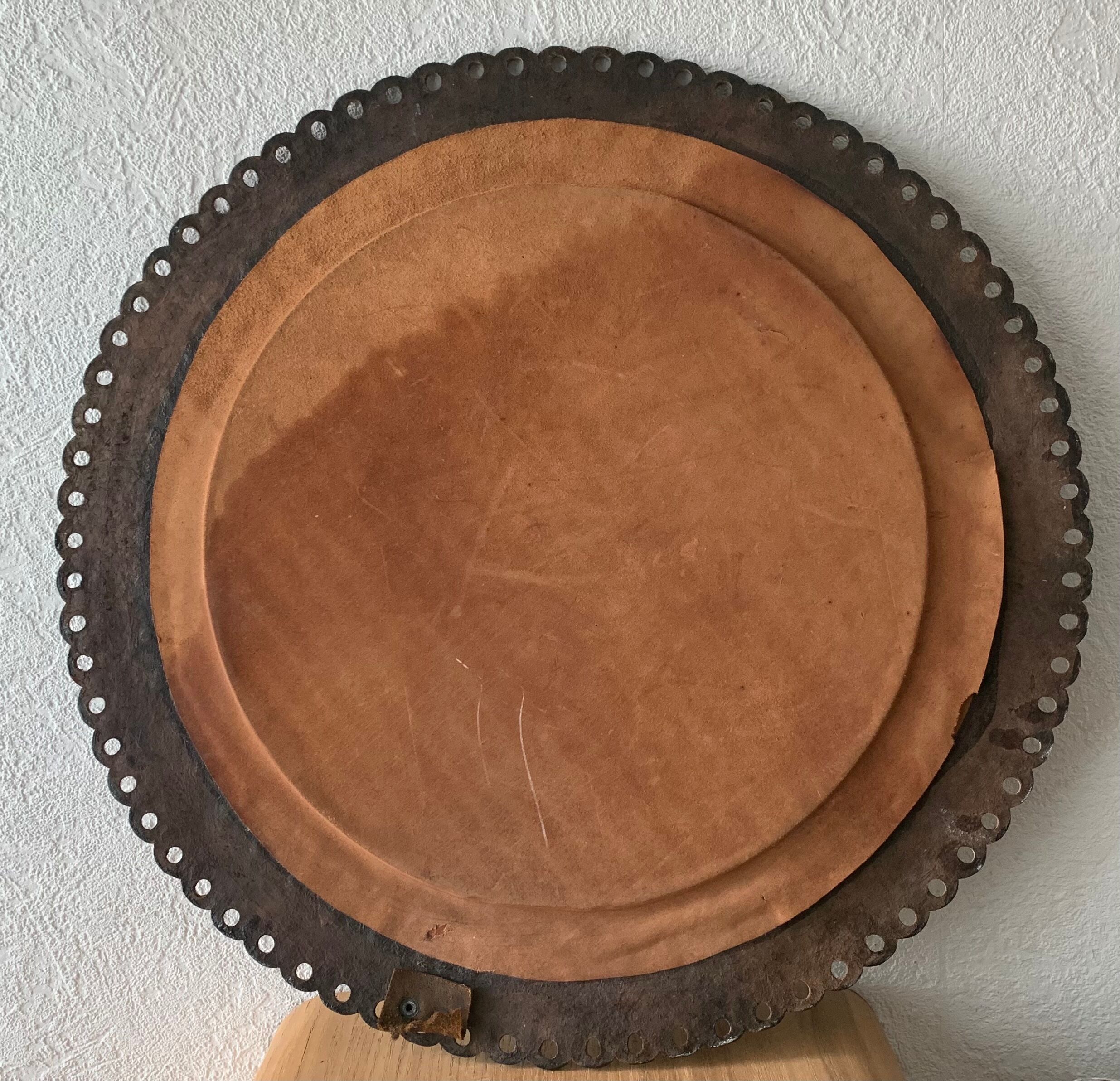 Round mirror leather frame 50cm