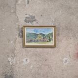 Vintage watercolor – Village at the foot of the hills