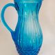 Vintage Art Deco blue molded glass orangeade set, pitcher and 6 glasses