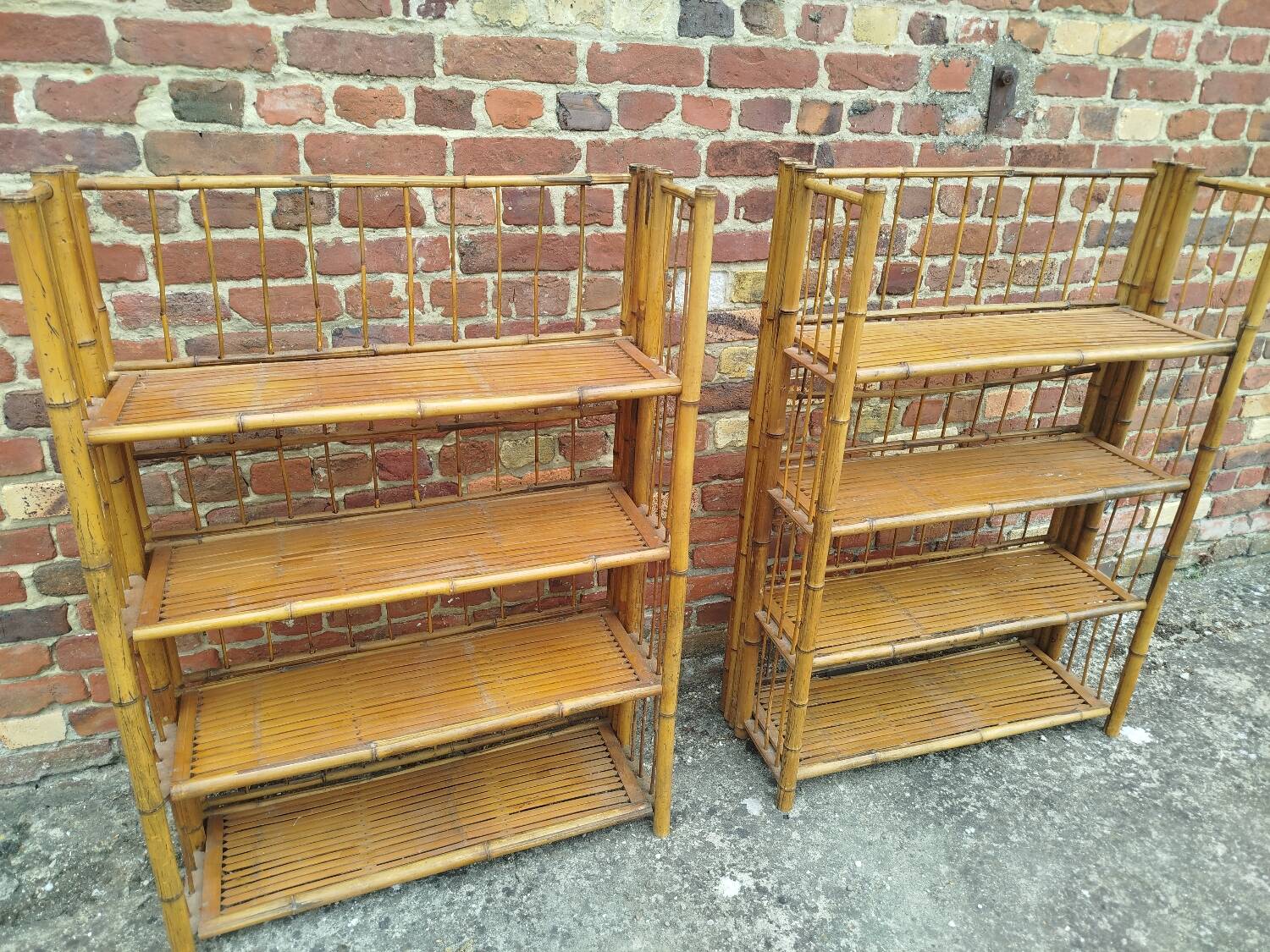 Pair of vintage bamboo shelves, 1970s