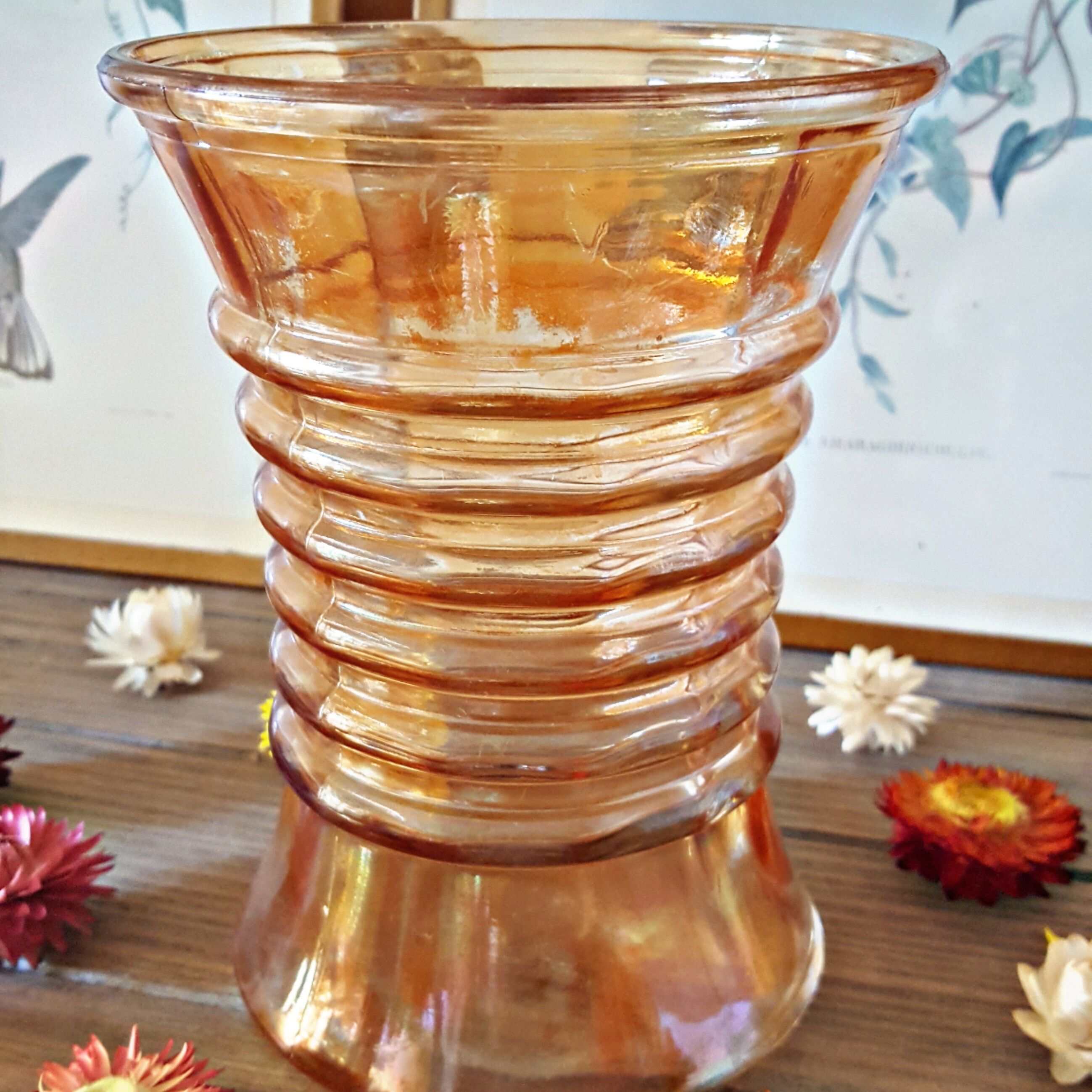 Pair of vintage orange-colored glass vases