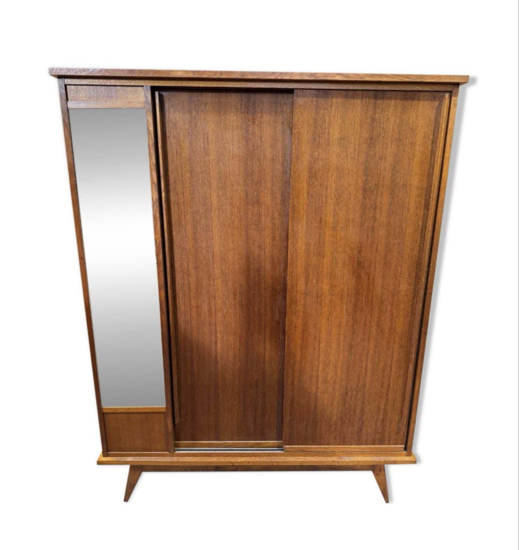 Vintage sliding door wardrobe with mirror - 1970s