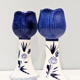 2 vintage '80 candlesticks in the shape of a tulip. Delft. In perfect condition.