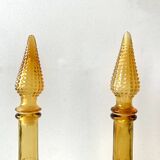 Pair of vintage amber yellow Empoli glass decanters