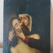 Peinture sur cuivre ancienne du XVIIe siècle - Marie avec le Christ -