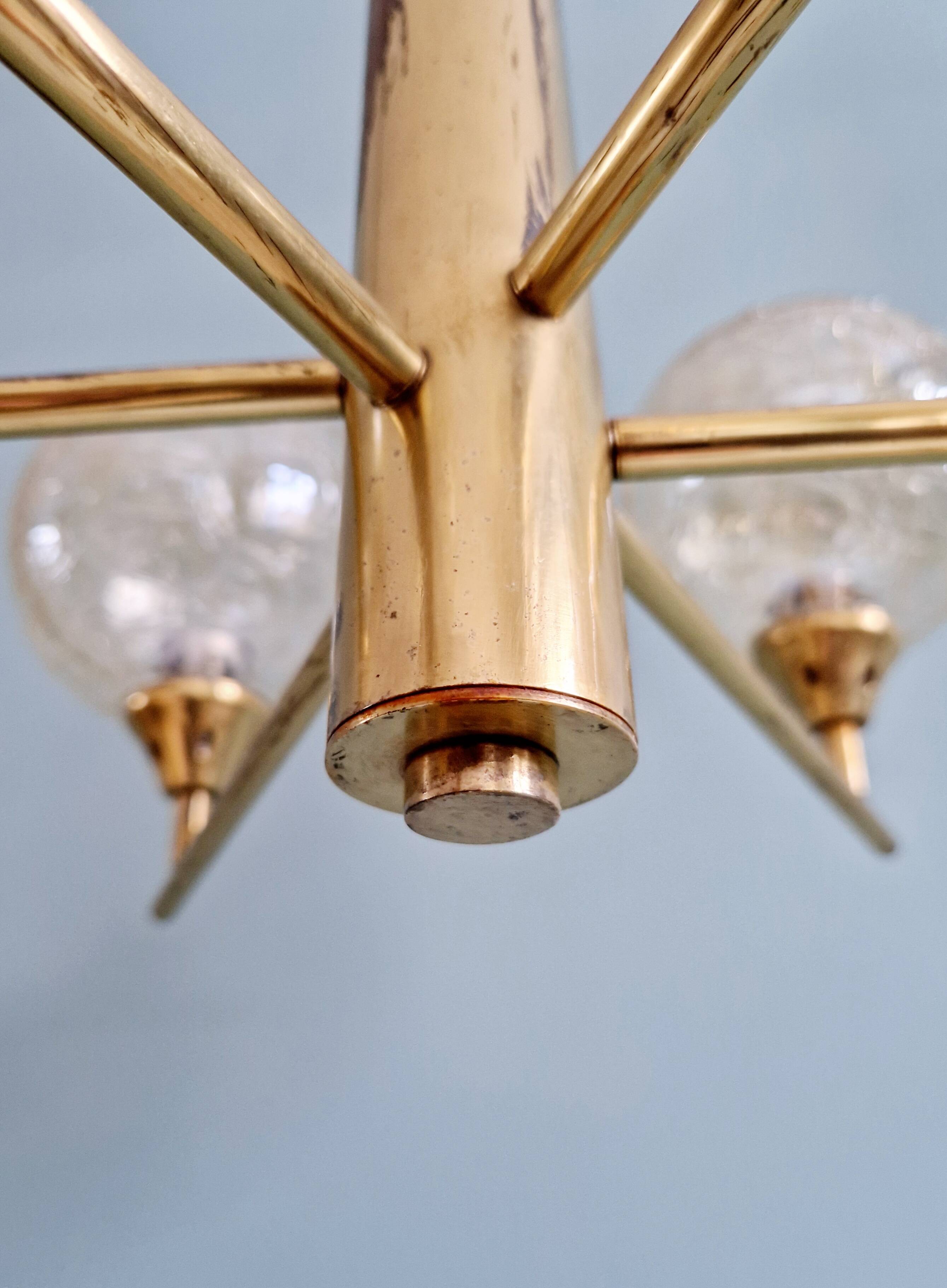 Brass chandelier with amber cracked glass globes, 1950s-60s