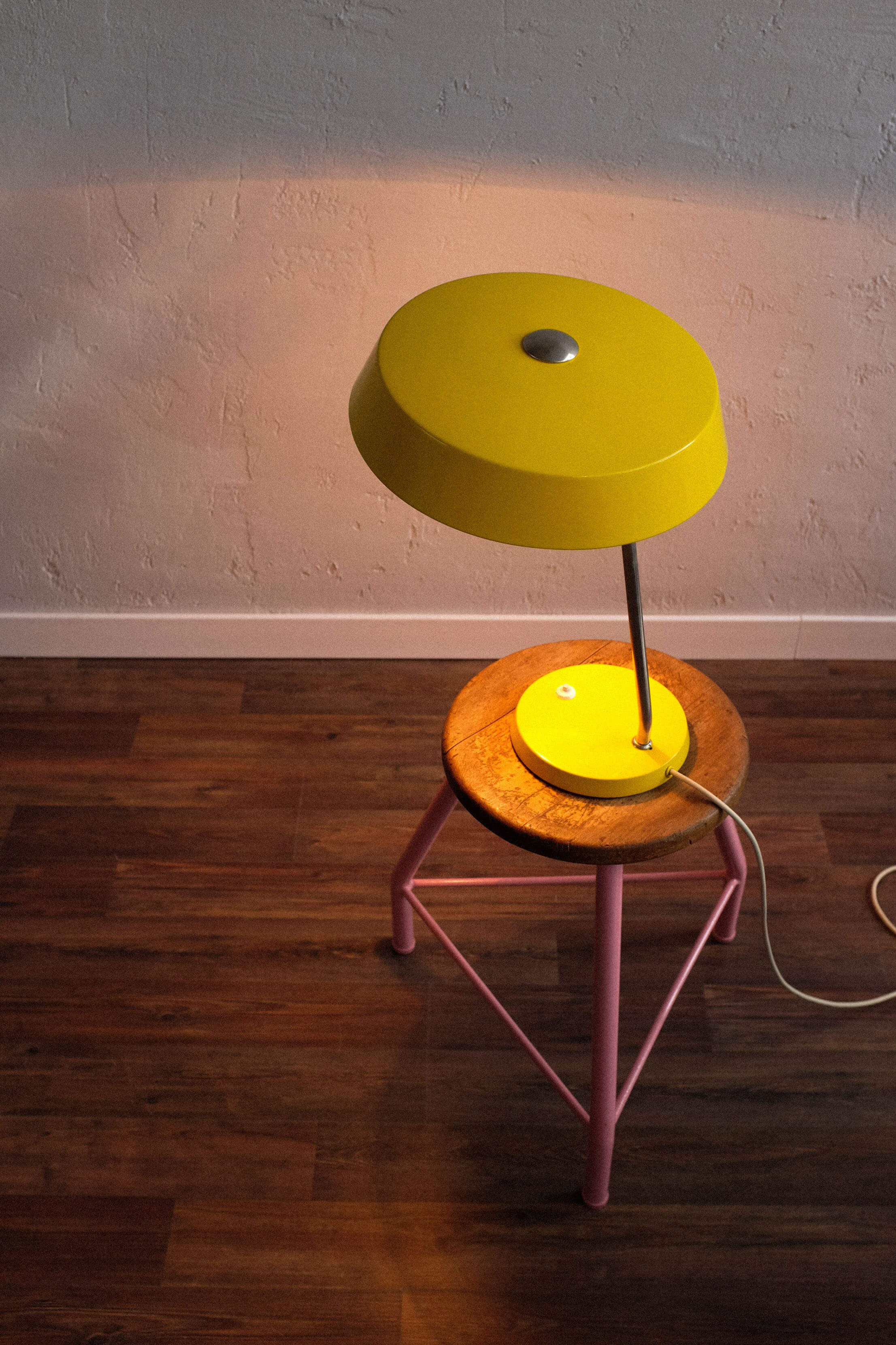 East germany vintage yellow table lamp by veb narva leuchtenbau, 1960s