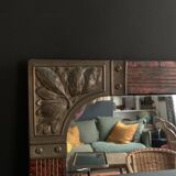 Miroir art nouveau peint à la main orné de laiton ciselé, miroir français au mercure des années 20