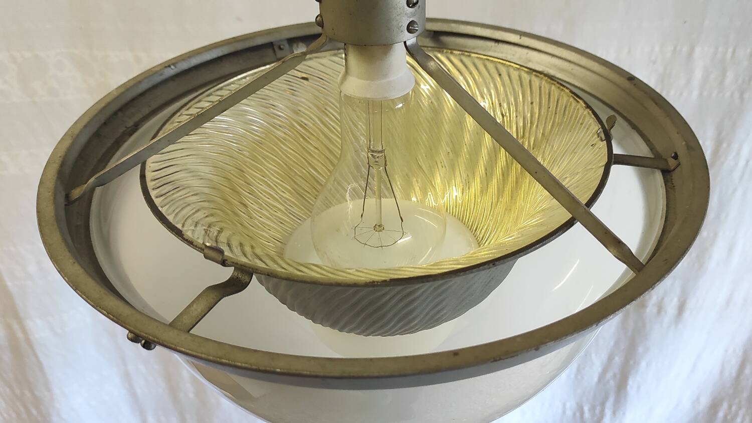 Art deco pendant light in metal, opaline and mercury glass by curtis lighting - 1920s/30s