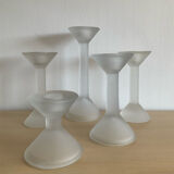 Set of 5 vintage diabolo candle holders in frosted glass