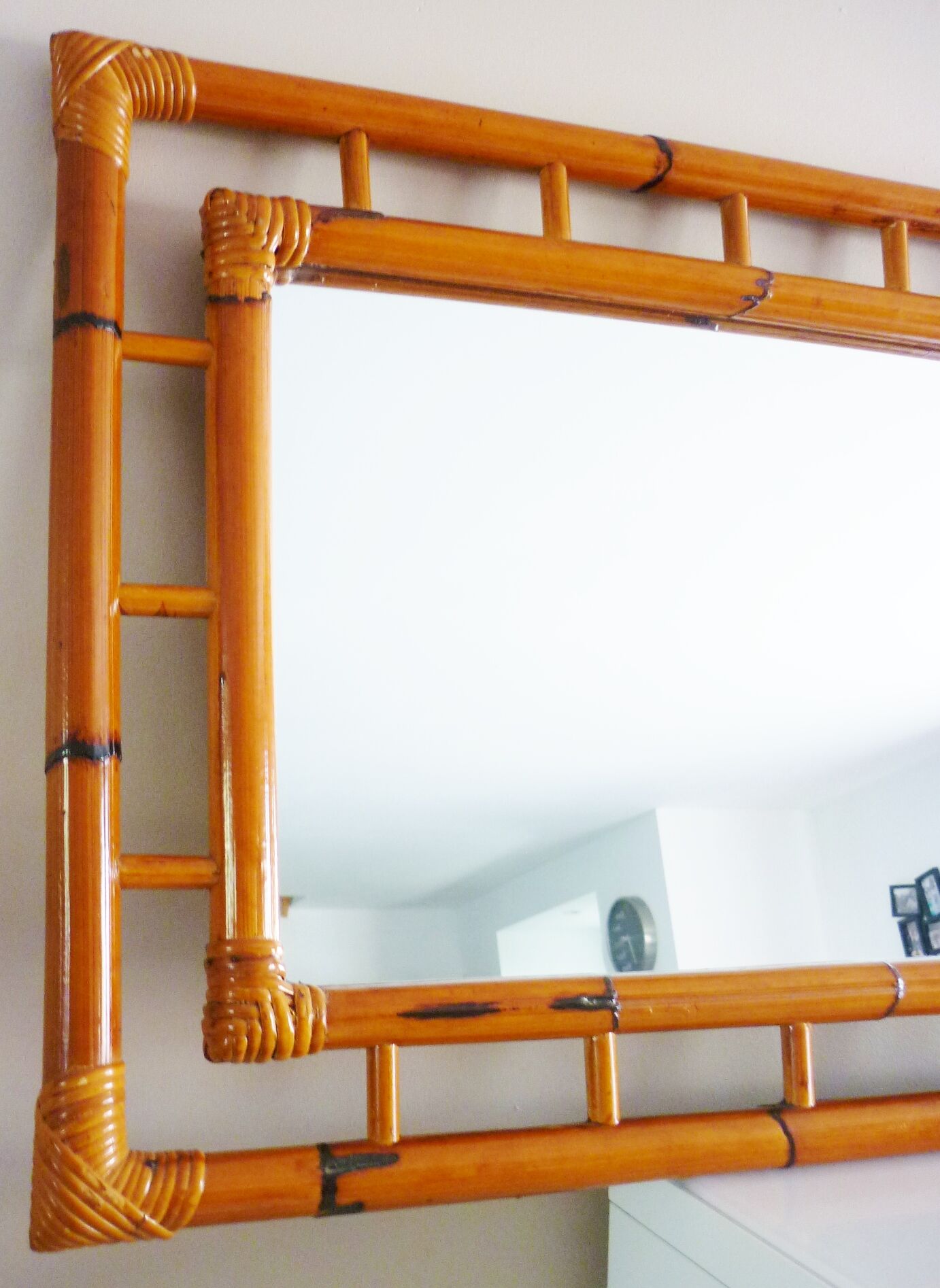 Bamboo mirror, openwork, vintage