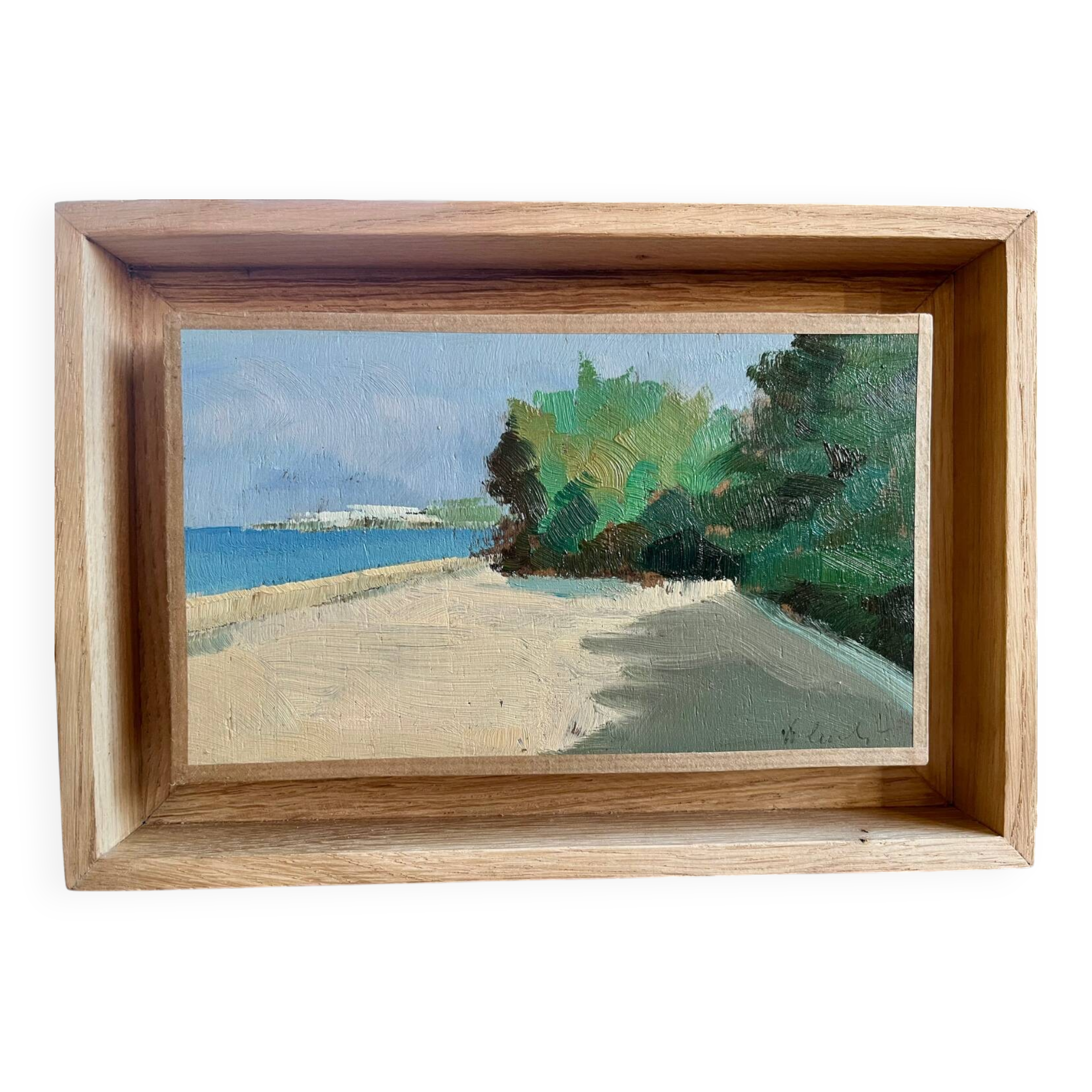 Oil by Walter Cecchi framed in oak American box