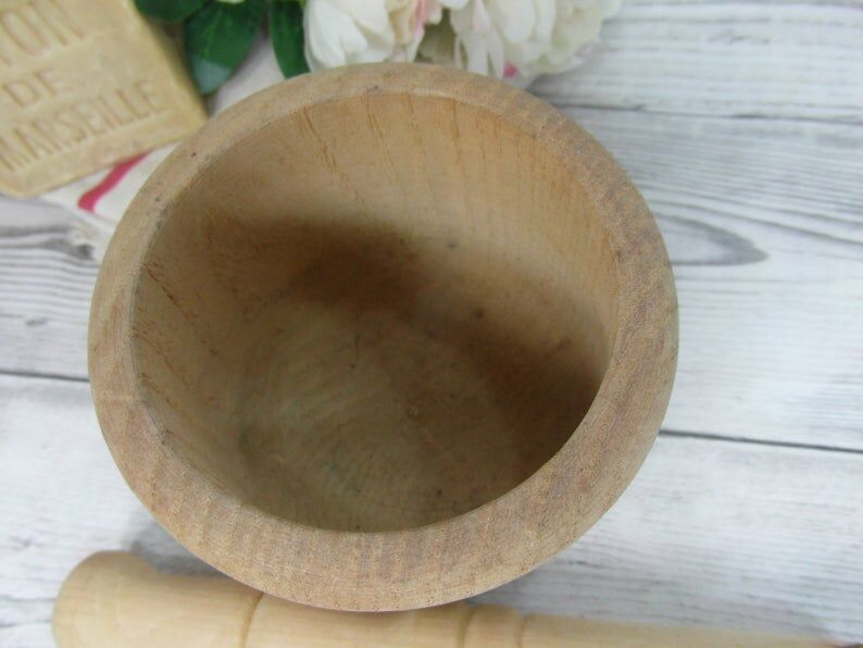 Wooden mortar and pestle
