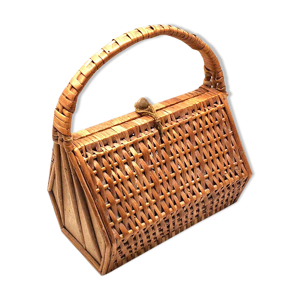 Panier sac vintage osier et bois