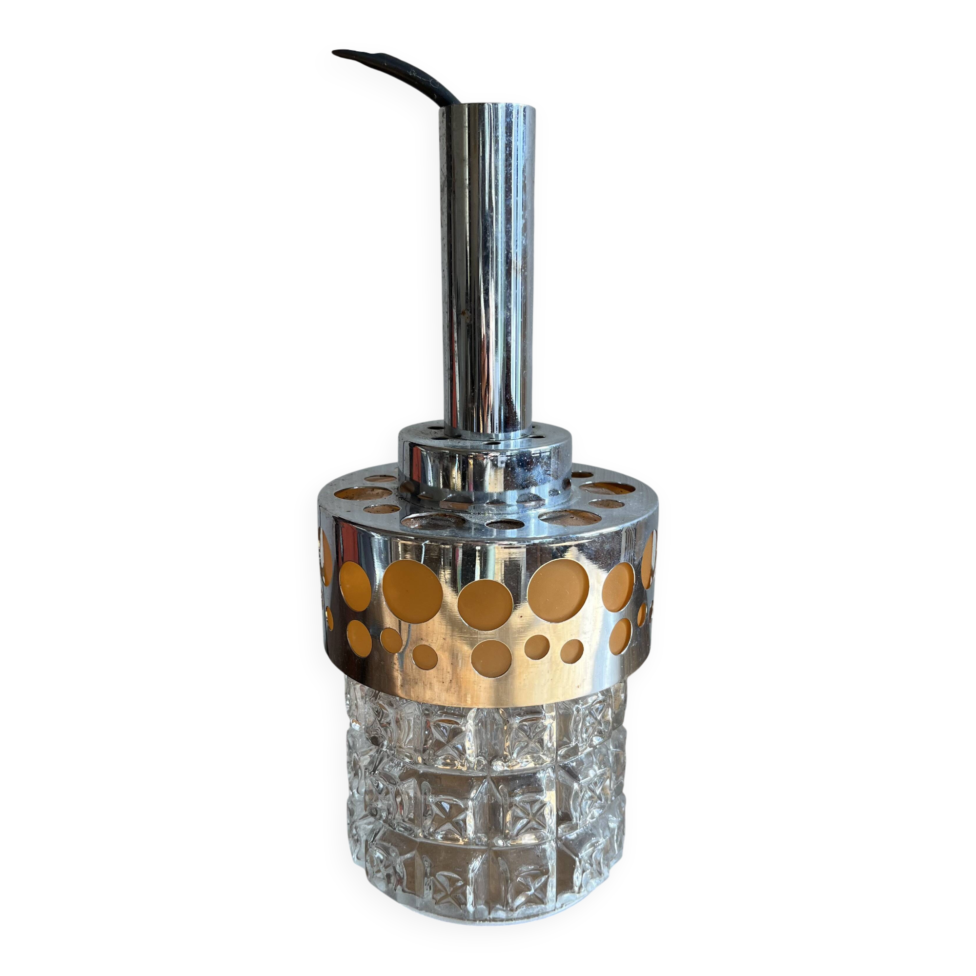 Small raak chrome and orange pendant light