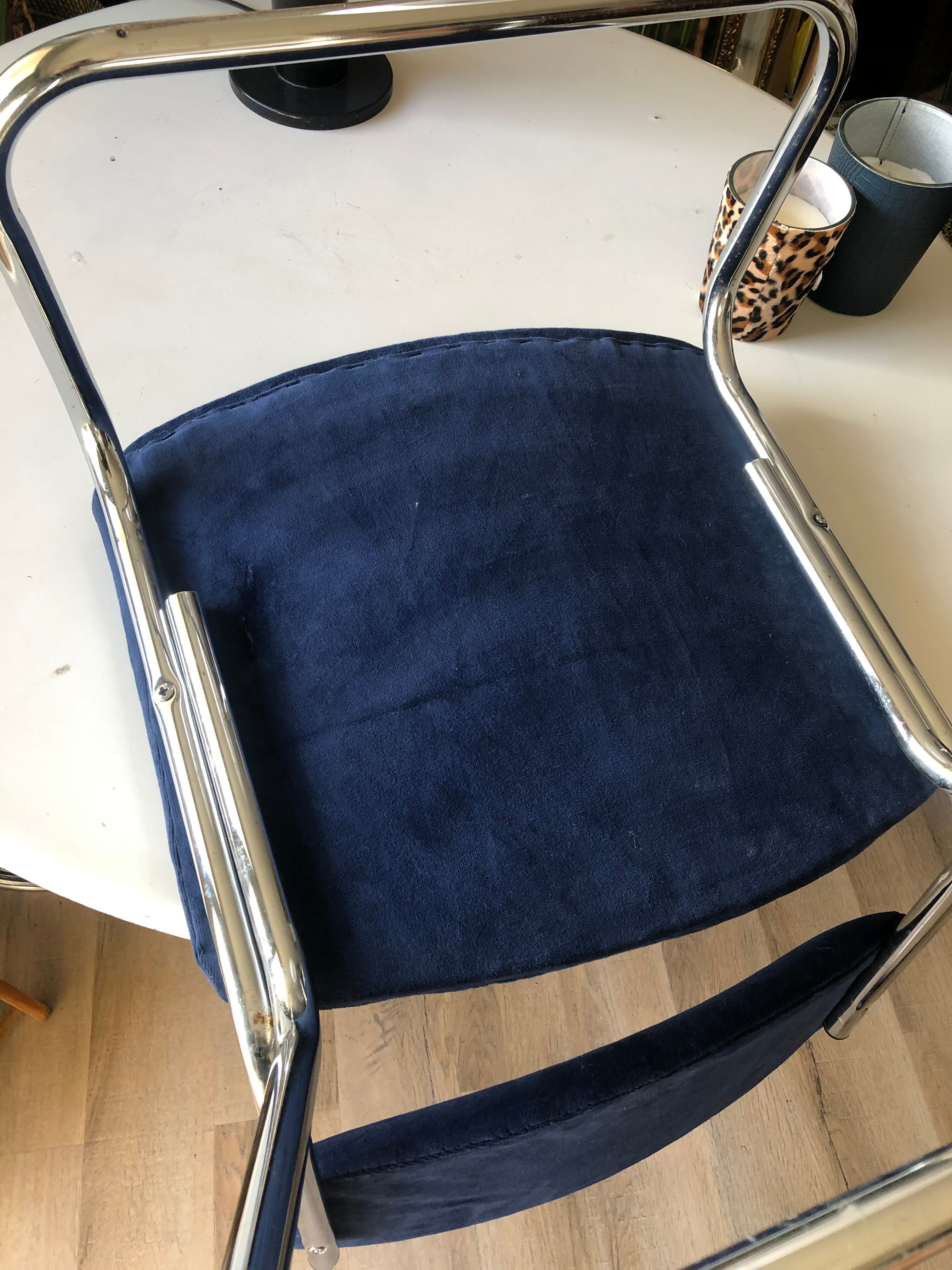 70s velvet and chrome armchair