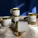 Vintage mocha set 5 coffee cups Napoleon porcelain white frieze green gold by hand