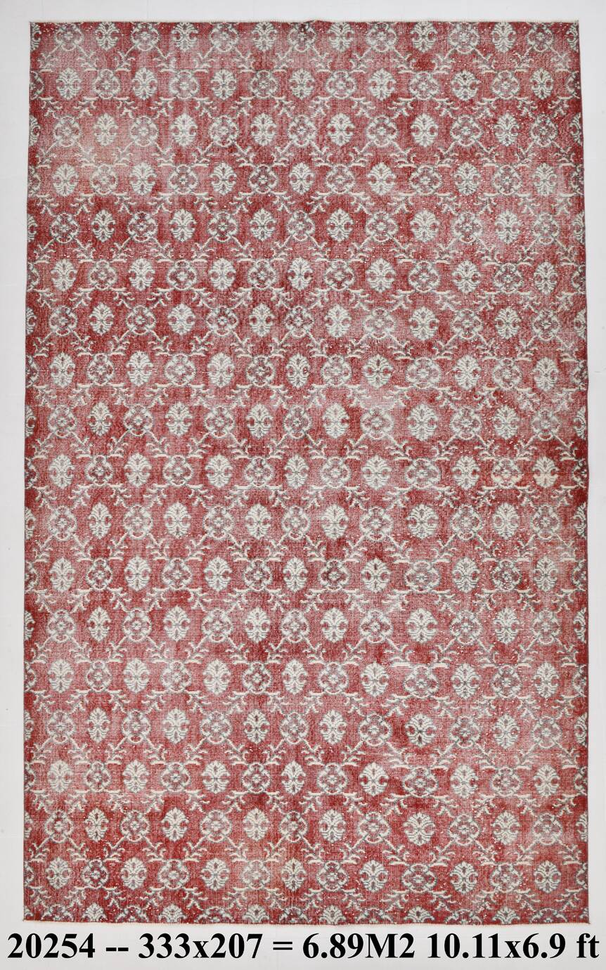 7x11 Brick Red & Beige Persian Vintage Rug, Floral Bohemian Decor,207x333Cm