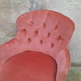 Fauteuil crapaud velours vieux rose