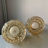 Pair of vintage amber bubble table lamps
