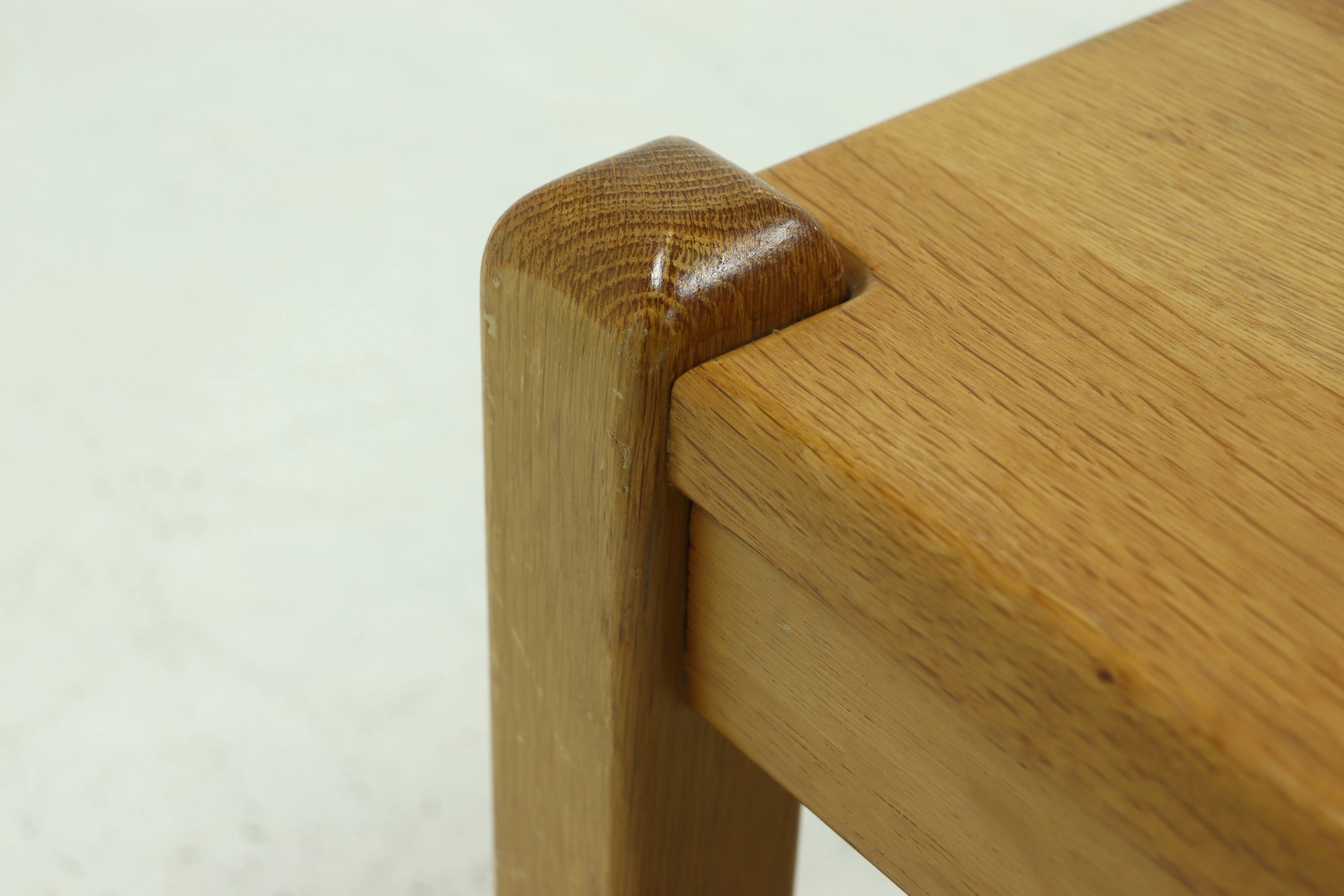 Solid Blonde Oak Cubic Stool with Carved Seat, 1970s