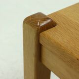 Solid Blonde Oak Cubic Stool with Carved Seat, 1970s