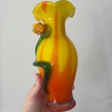 Murano style blown and pulled glass vase with raised flower