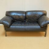 Pair of black leather sofas produced by Poltrona Frau, circa 1980/1990.