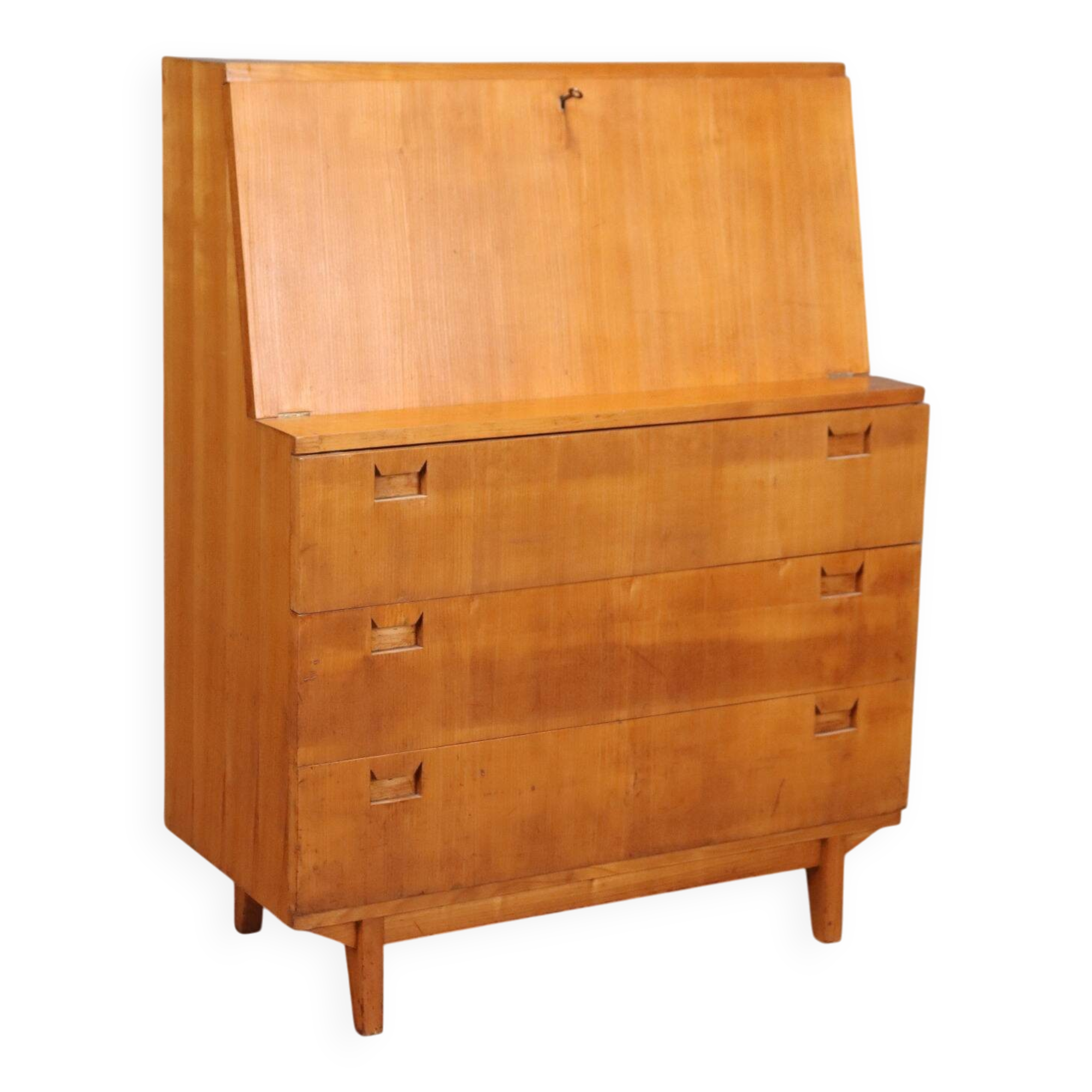 Vintage cabinet with drop-down design, wood, 3 drawers from the 1960s, original