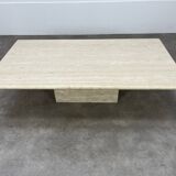 Rectangular travertine coffee table with central leg
