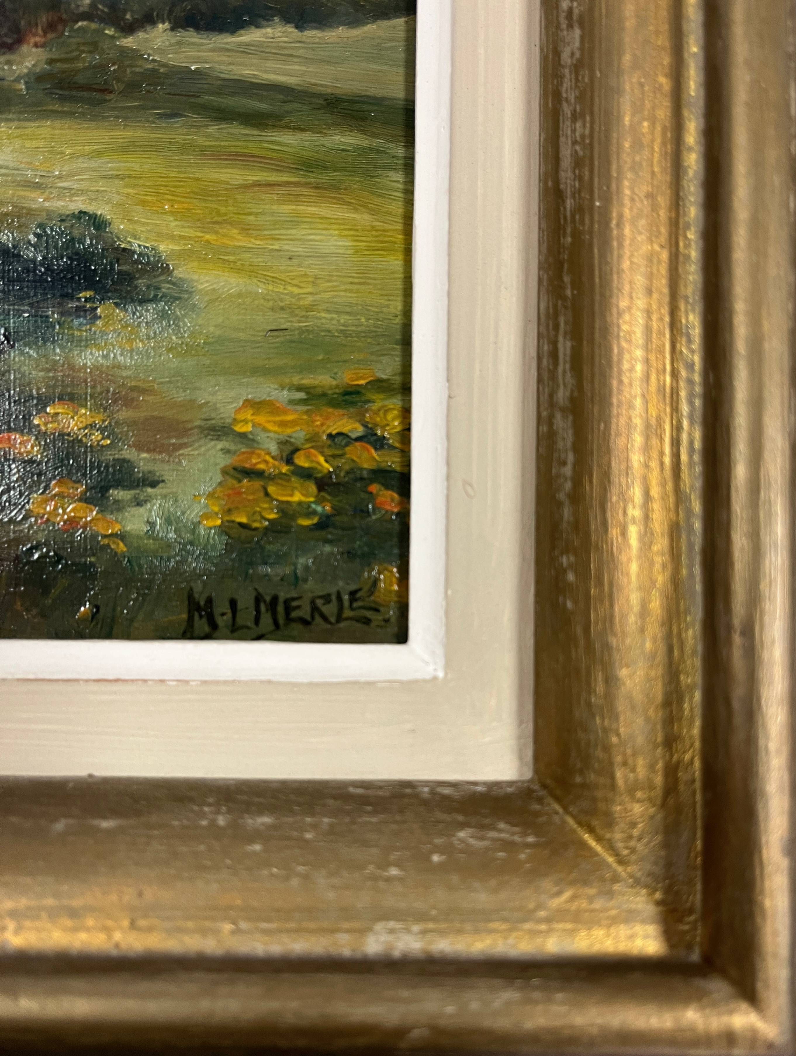 Hsp painting pastoral landscape post barbizon circa 1950 + signed frame