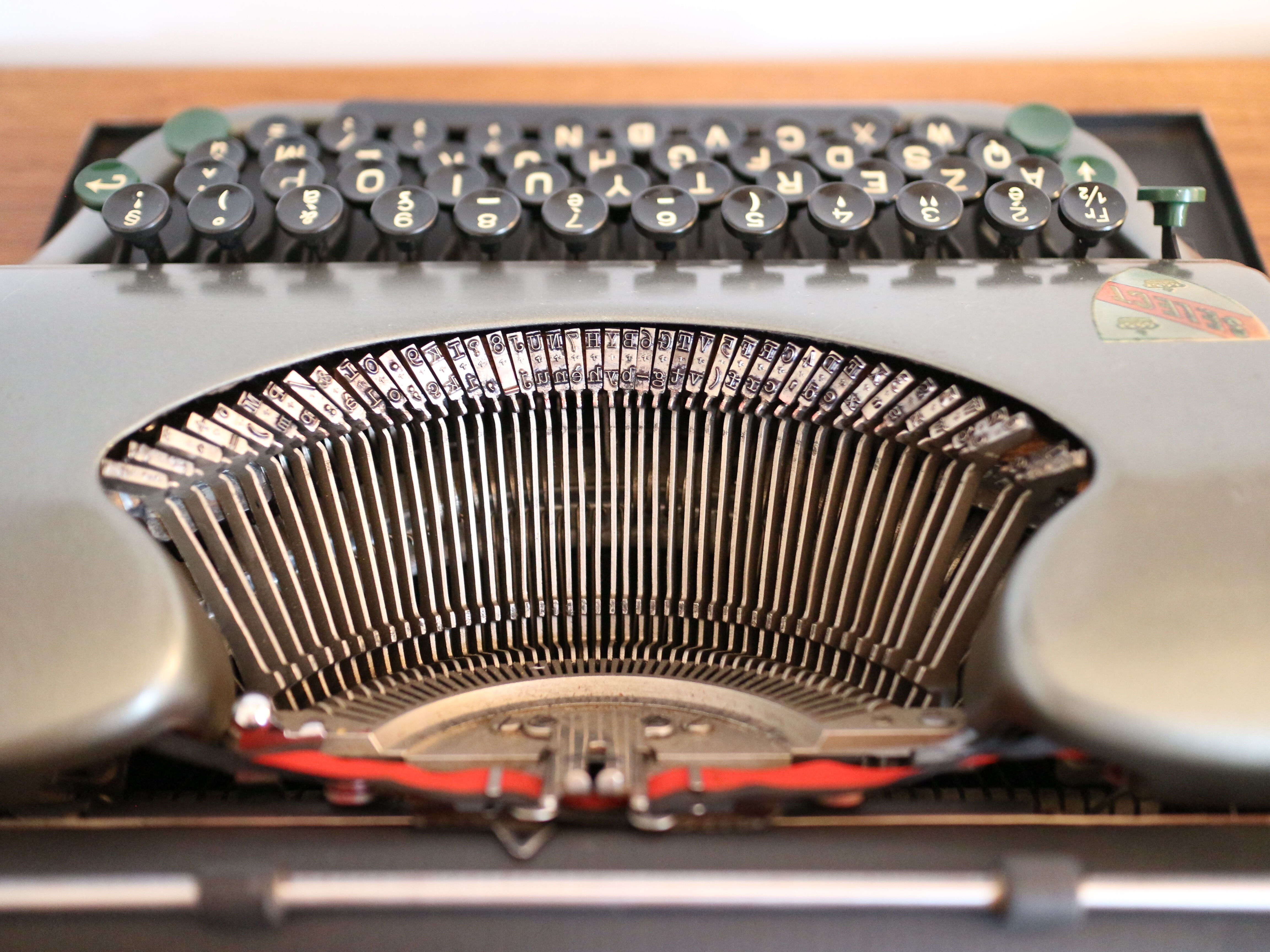 Collectible typewriter, personal Japy or P68, select grey metal model