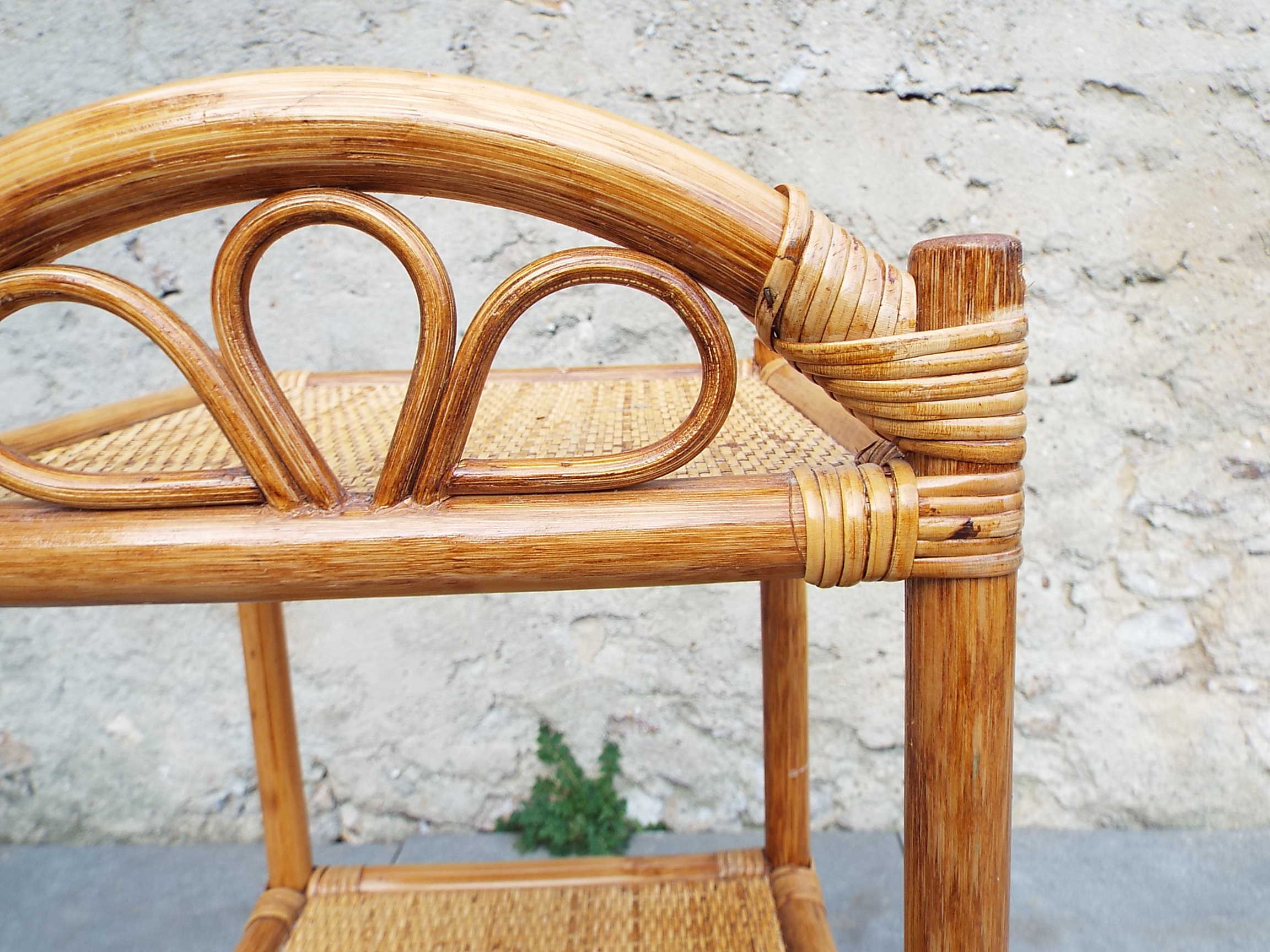 Rattan and bamboo bedside table