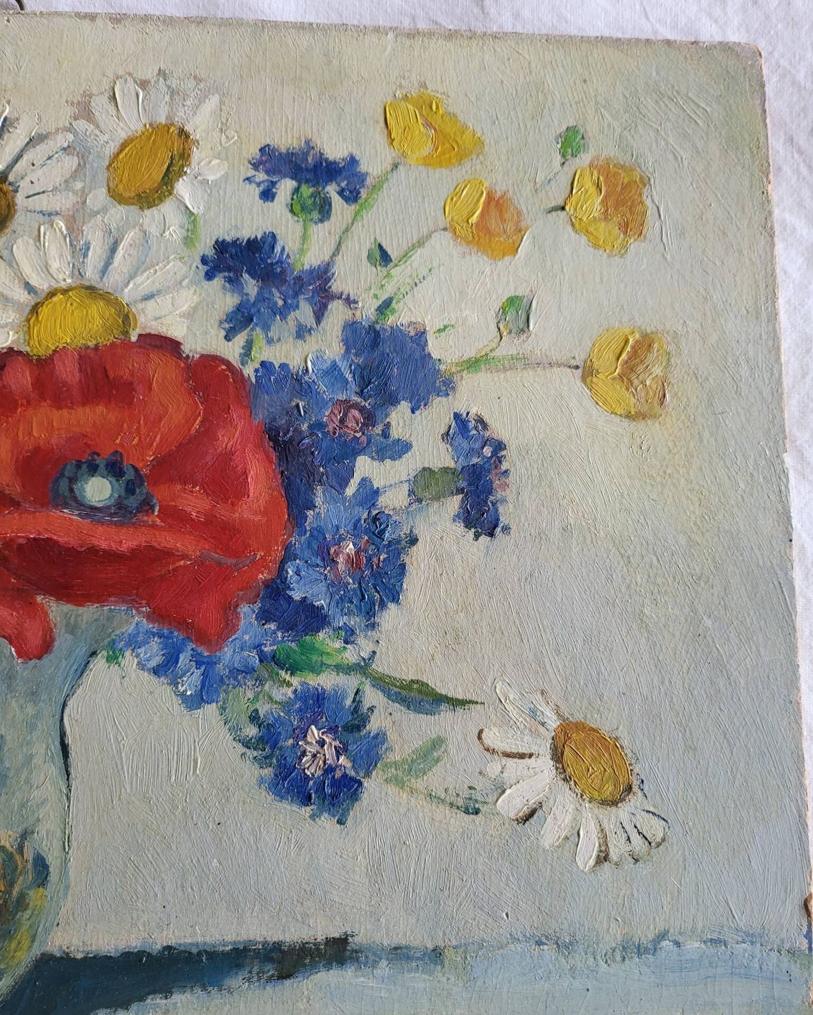 Adry BOIDIN Huile sur panneau Bouquet de fleurs Coquelicots XXe
