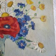 Adry BOIDIN Huile sur panneau Bouquet de fleurs Coquelicots XXe