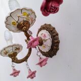 Pair of brass and porcelain wall lights