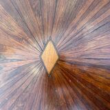 Oval table in rosewood and sycamore