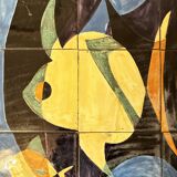 Coffee table with hand-painted ceramic top. France, 1950s