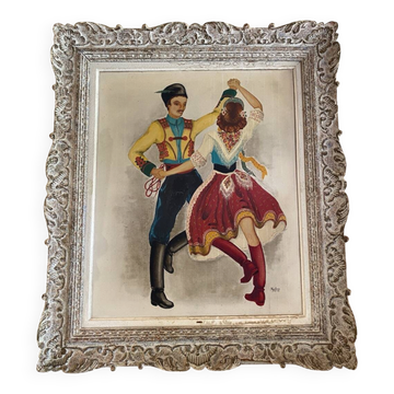 Tableau ancien, danse folklorique, A. Guillaud (1948)
