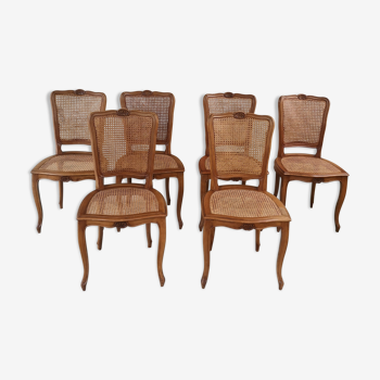 Set de 6 chaises cannées en hêtre de style Louis XV