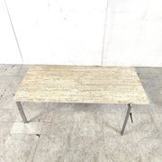 Table basse vintage en travertin et chrome, années 1970