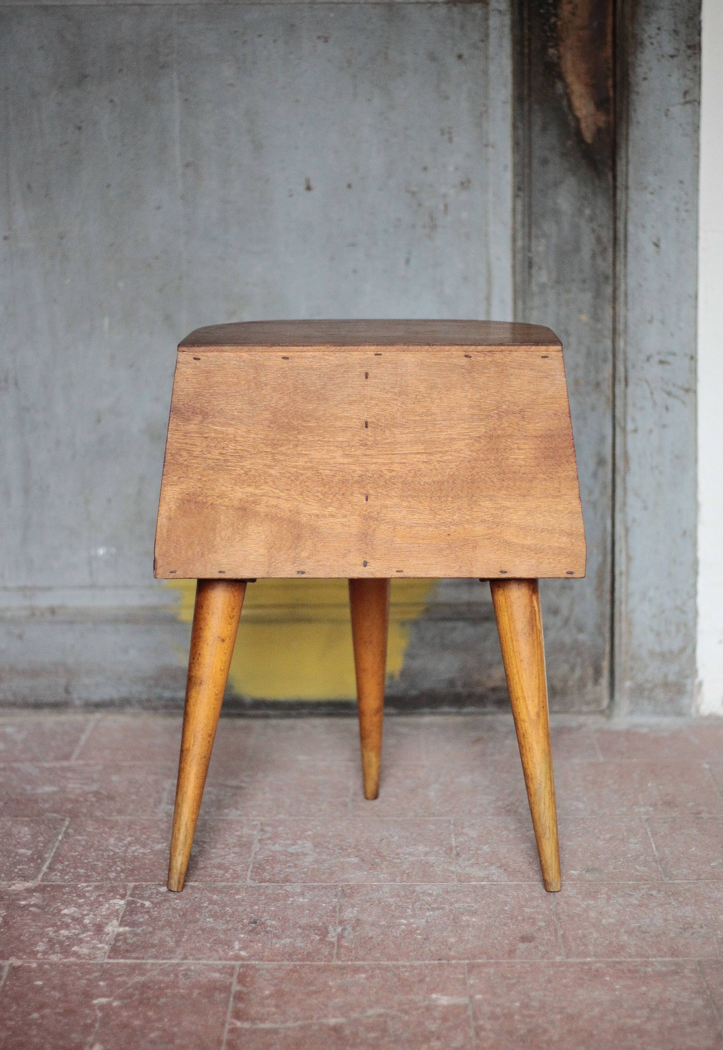 Vintage wooden bedside table, wooden bedside table with compass legs