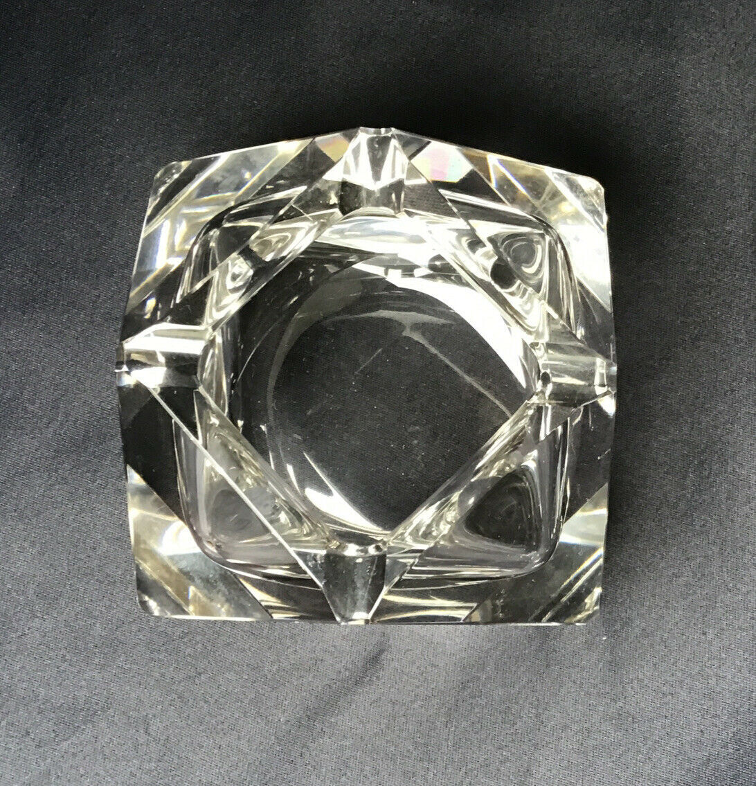 Empty diamond ashtray pocket flavio polished glass Murano crystal facets prism 60s