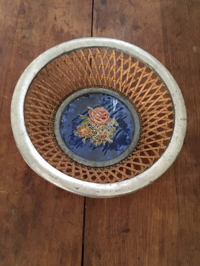 Vintage metal and wicker basket