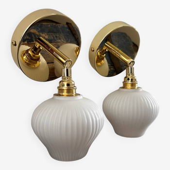 Pair of striated opaline wall lights