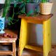 Art-populaire workshop stool in patinated wood