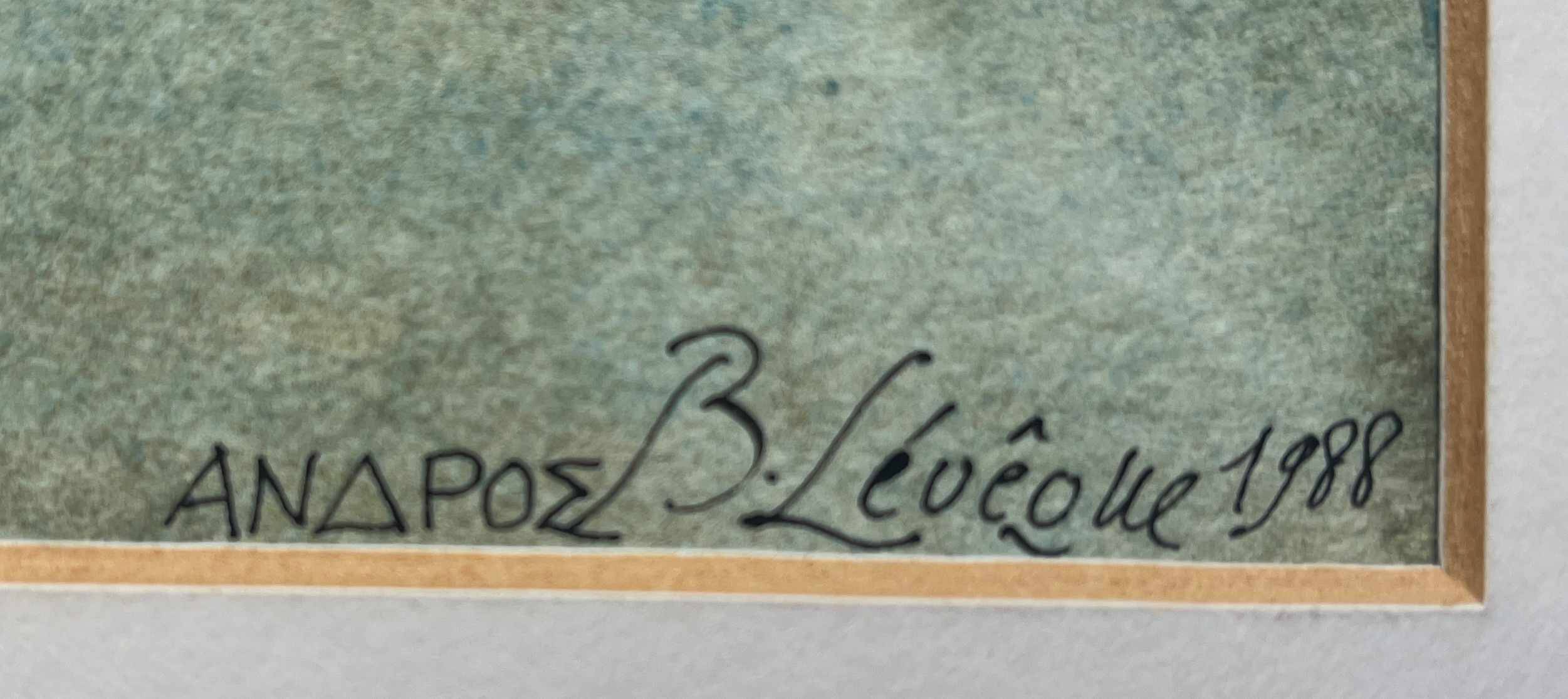 Watercolor painting "Anaxos" Greece signed B. Lévêque 1988