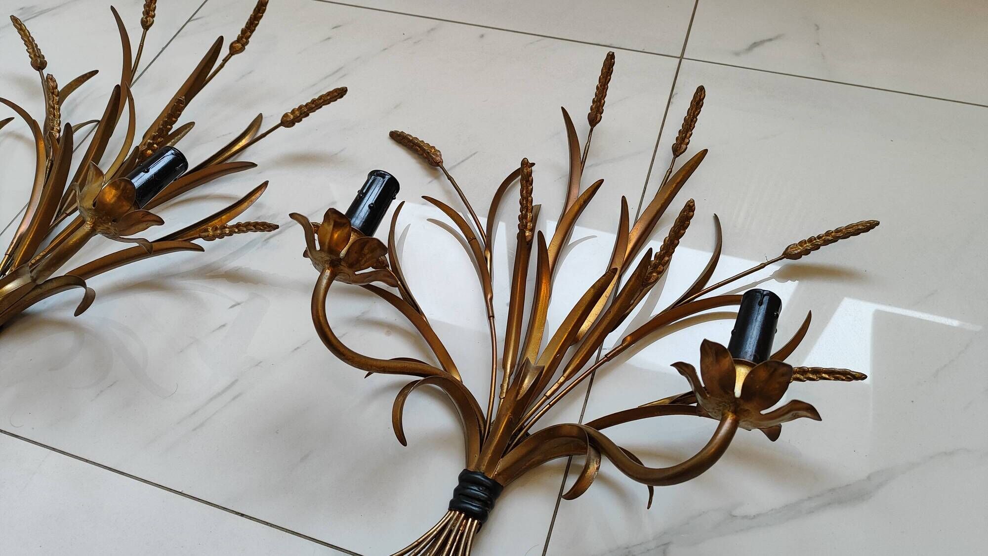 Pair of vintage Sheaves of wheat wall lights