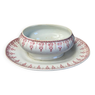 Antique Gien porcelain sauce boat, iron earth