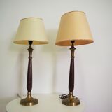Mahogany Hat Lamps, Brass and Cotton of Abat Day, 1950s, Set of 2